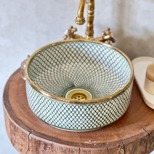 Moroccan Green Handmade Ceramic Sink – Authentic Artisan Design