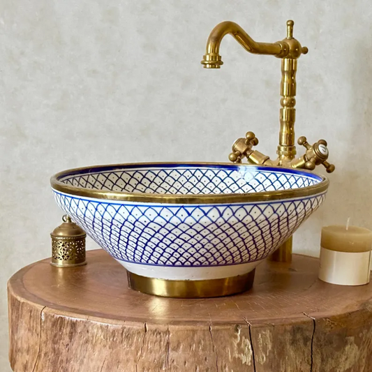 Custom Blue Bathroom Basin Up Mount Sink - Brass Drain Included