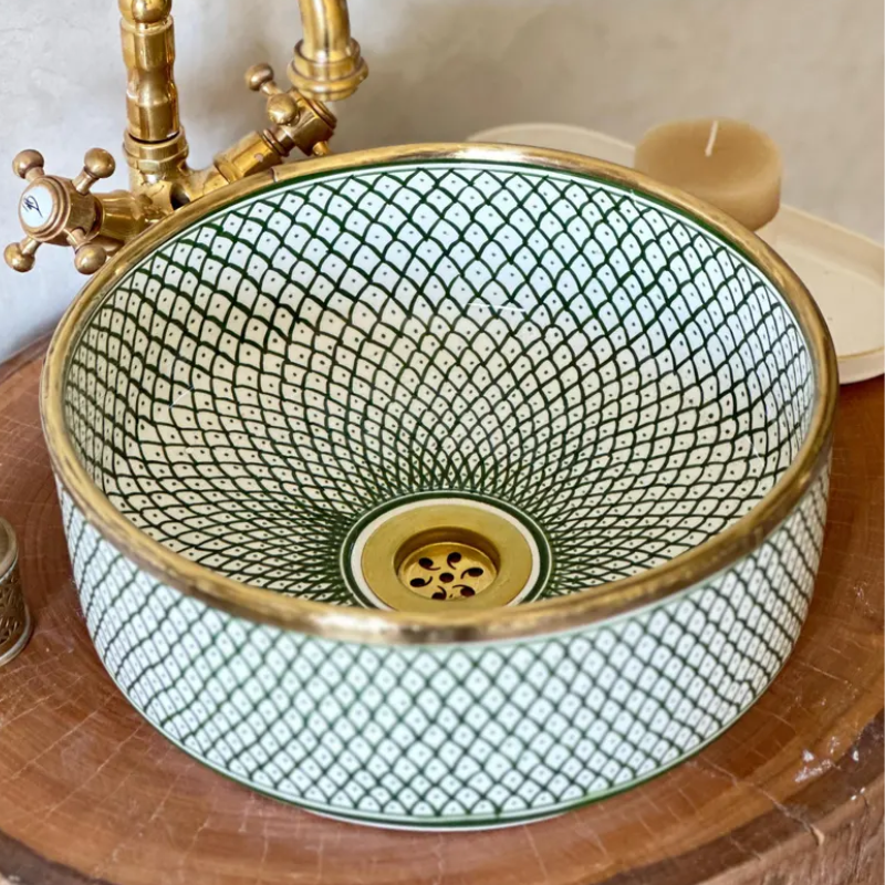 Moroccan Green Handmade Ceramic Sink – Authentic Artisan Design