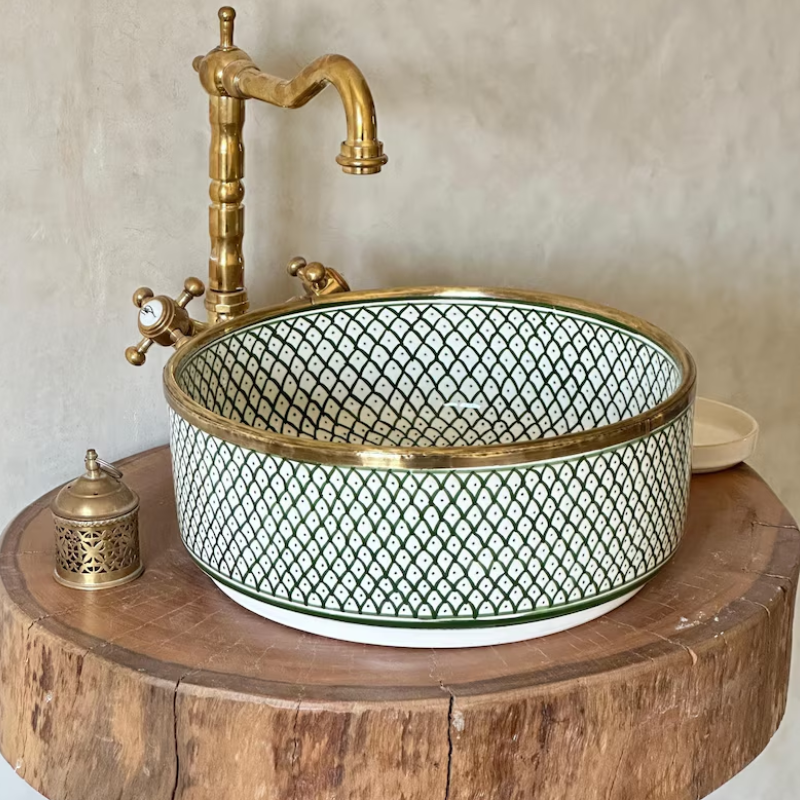 Moroccan Green Handmade Ceramic Sink – Authentic Artisan Design