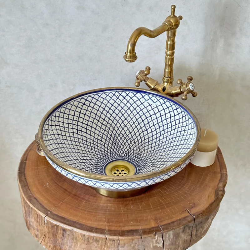 Custom Blue Bathroom Basin Up Mount Sink - Brass Drain Included