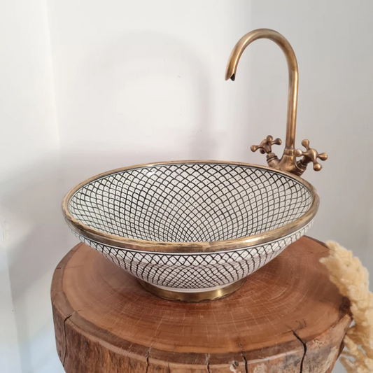 Hand Painted Moroccan ceramic Sink - Handcrafted Floral Vessel Sink