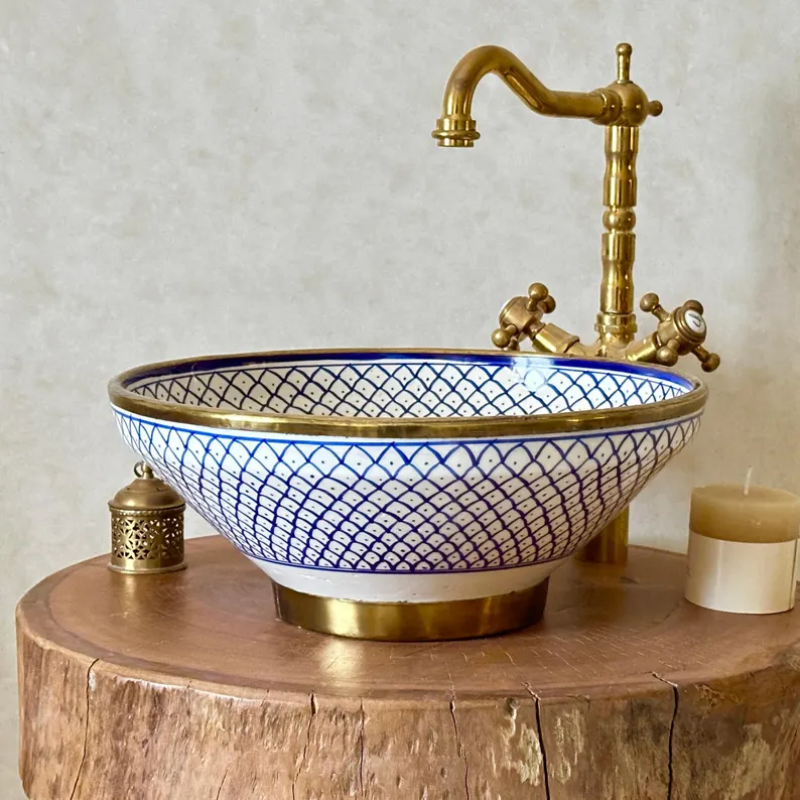 Custom Blue Bathroom Basin Up Mount Sink - Brass Drain Included