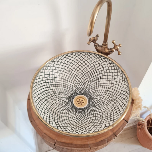 Hand Painted Moroccan ceramic Sink - Handcrafted Floral Vessel Sink