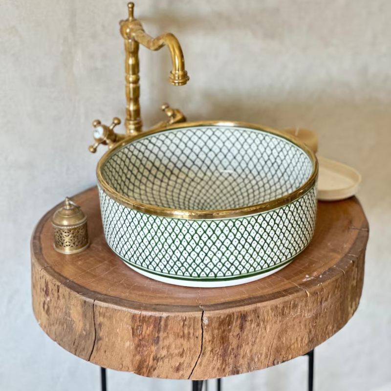 Moroccan Green Handmade Ceramic Sink – Authentic Artisan Design