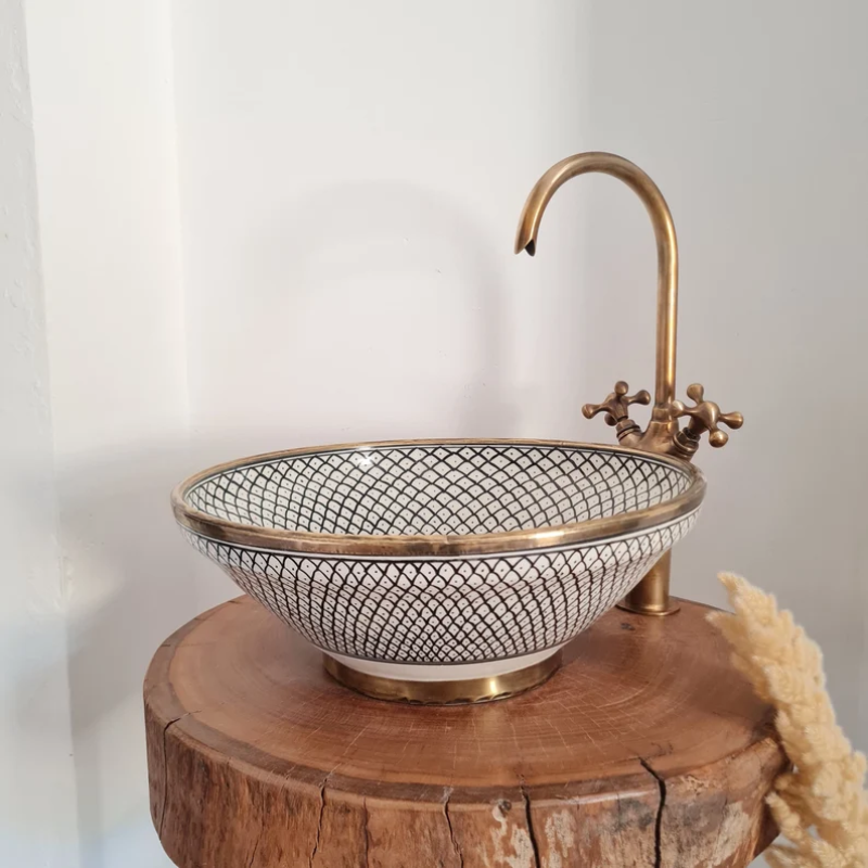 Hand Painted Moroccan ceramic Sink - Handcrafted Floral Vessel Sink