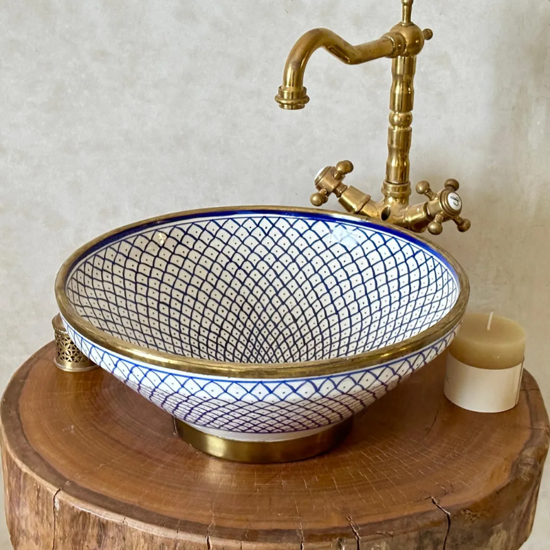 Custom Blue Bathroom Basin Up Mount Sink - Brass Drain Included