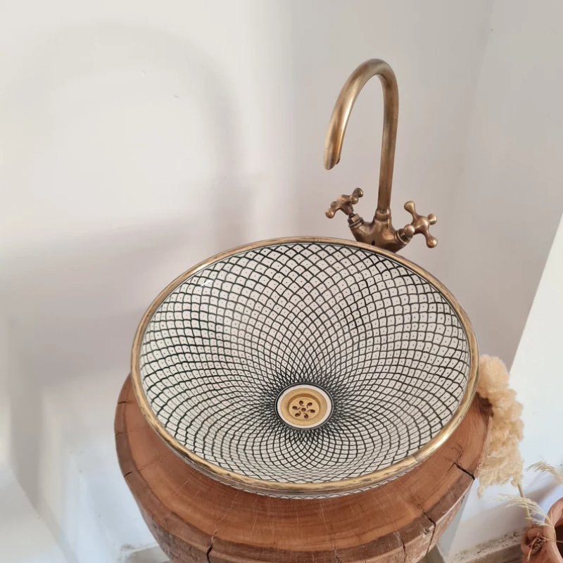 Hand Painted Moroccan ceramic Sink - Handcrafted Floral Vessel Sink