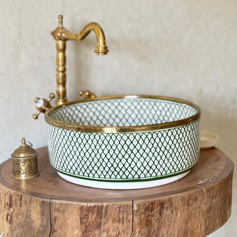 Moroccan Green Handmade Ceramic Sink – Authentic Artisan Design