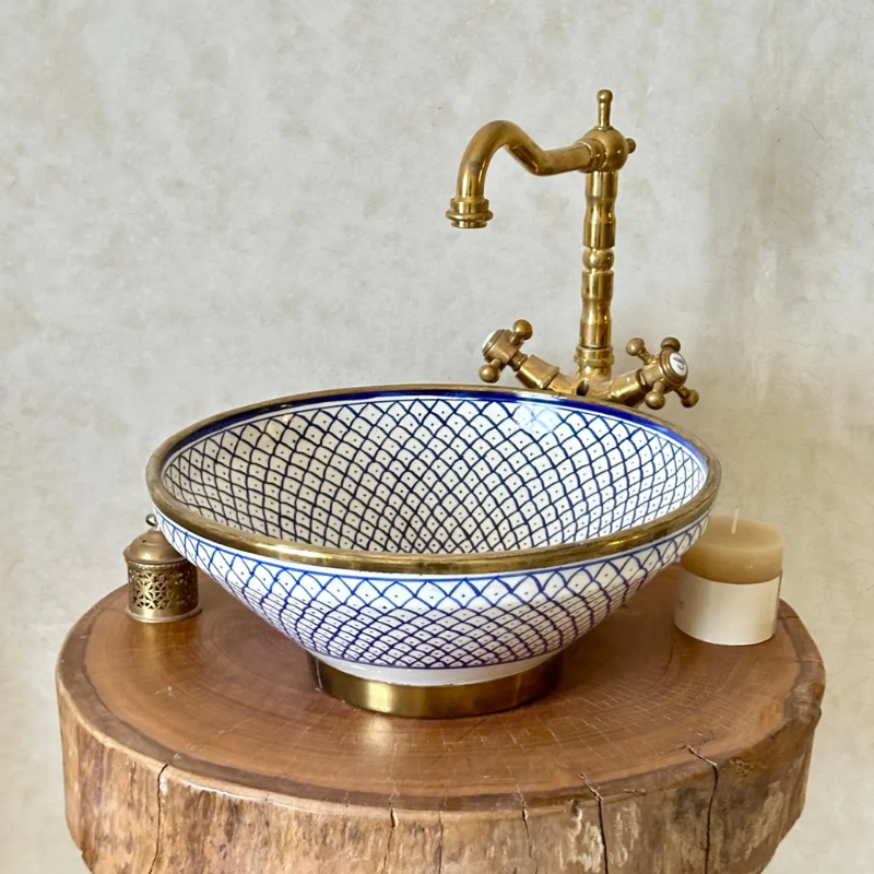 Custom Blue Bathroom Basin Up Mount Sink - Brass Drain Included