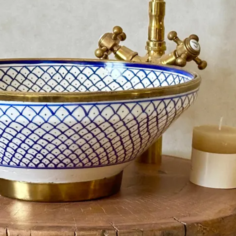 Custom Blue Bathroom Basin Up Mount Sink - Brass Drain Included