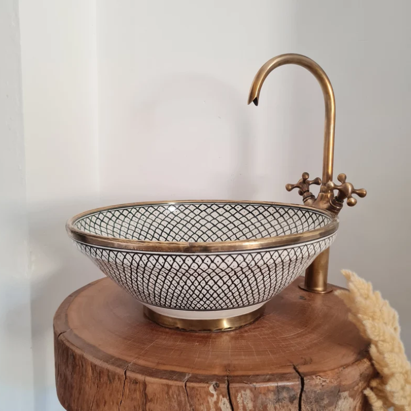 Hand Painted Moroccan ceramic Sink - Handcrafted Floral Vessel Sink